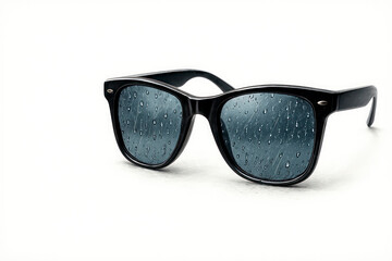 Black sunglasses with raindrops on the lenses. Space for text.