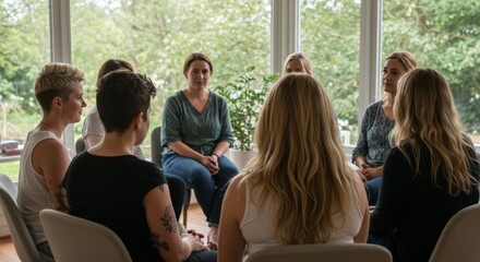 Women sitting in circle sharing during group meeting