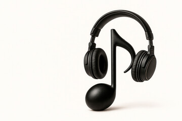 A note in headphones, a visual metaphor for music. Space for text.