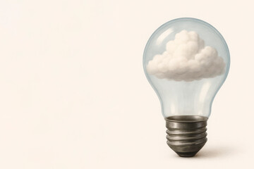 A light bulb with a cloud inside, an idea, imagination and a dream. Space for text.