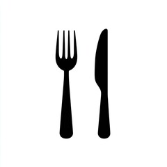 Simple fork and knife icon, white background, menu design, restaurant