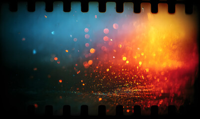 grainy colorful warm orange light leaks on black background with dust texture. abstract damaged scratched retro film analog effect for using over photos as overlay or screen filter