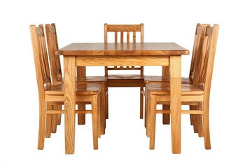 Oak dining set, six chairs, studio shot, white background, furniture catalog