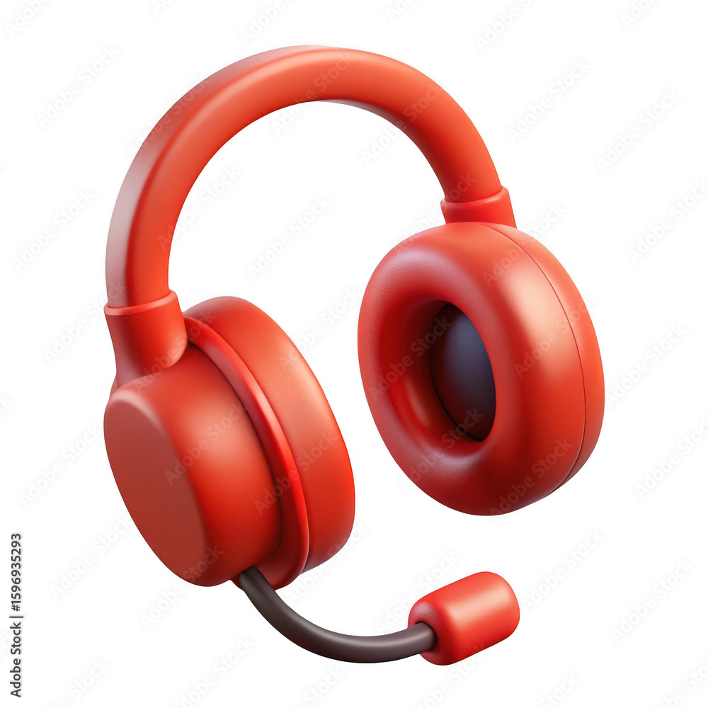 Poster 3d red headset with microphone isolated on transparent background