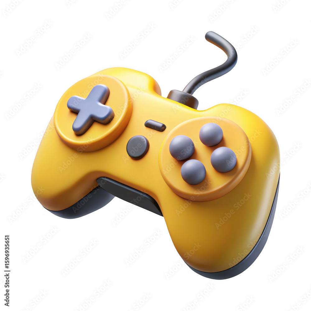 Poster 3d yellow game controller isolated on transparent background