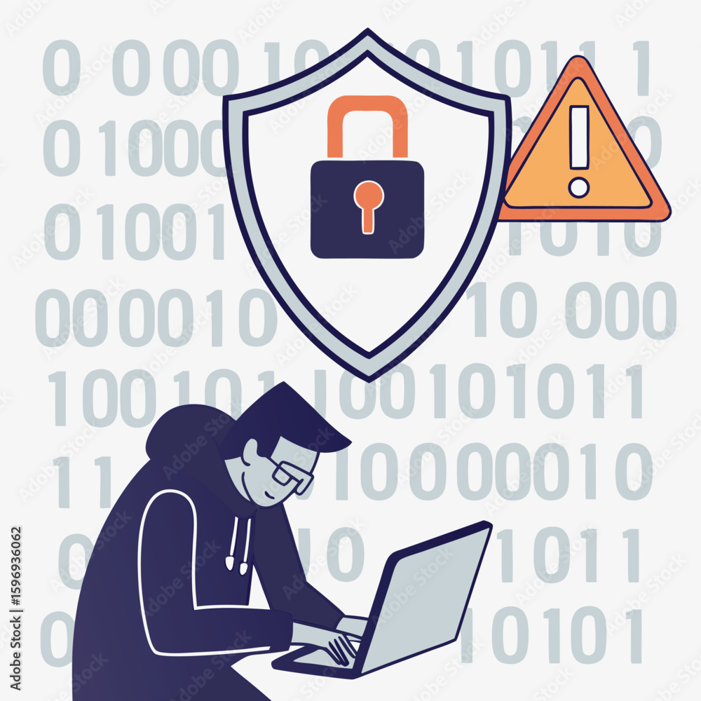 Poster a hacker is attempting a cybersecurity breach, posing a threat to data privacy and online security