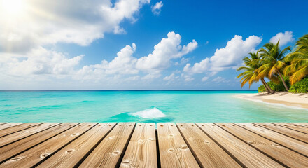Serene Tropical Beach Views from a Wooden Deck
