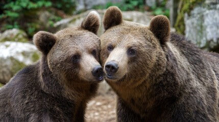 Obraz premium Two brown bears close together