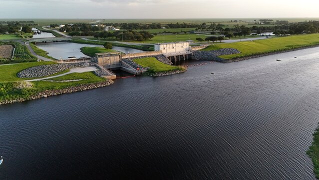 pump station s-3. water management district Lake Okeechobee, flow control to miles of sugar cane farms in South Florida
