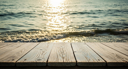 Fototapeta premium Serene Tropical Beach Views from a Wooden Deck 