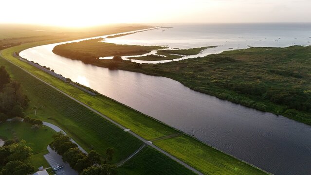 southern Lake Okeechobee, Florida at sunset, water everglades water management district