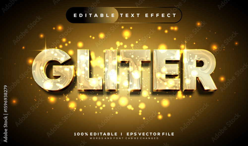 Poster gliter 3d vector text effect with modern style design