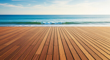 Fototapeta premium Serene Tropical Beach Views from a Wooden Deck 