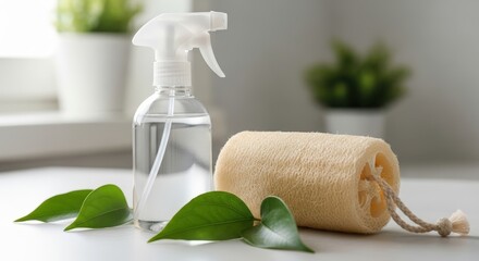 An authentic photograph illustrating eco-friendly cleaning products
