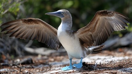 Obraz premium Blue-footed booby displaying wings