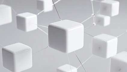 White Cubes Network Structure, Abstract Data Connection, Grey Background, Technology Concept