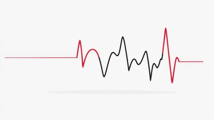 Naklejka premium Minimalist vector illustration of heartbeat monitor forming heart shape, black and red design on white background, symbol of health and love