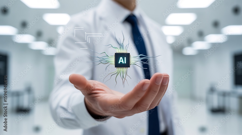 Aufkleber ai technology concept showing artificial intelligence chip in hand future innovation tech