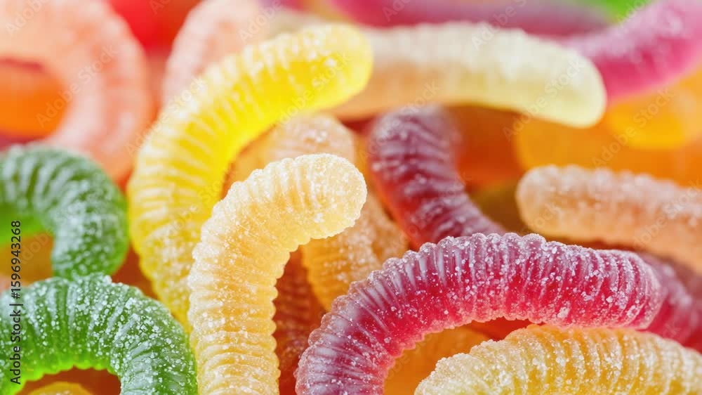 Poster A colorful and playful image of gummy worms stacked on top of each other