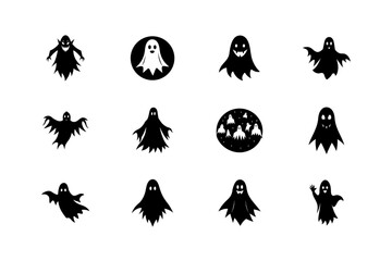 group of ghost silhouettes vector art floating