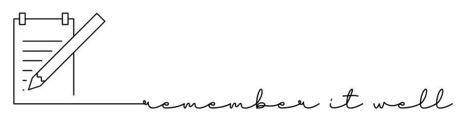 Remember it well one line icon with caption. Continuous line drawing style. Footer, header. Vector illustration isolated on white background.