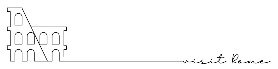 Rome, Italy, Colosseum one line icon with caption. Continuous line drawing style. Footer, header. Vector illustration isolated on white background.