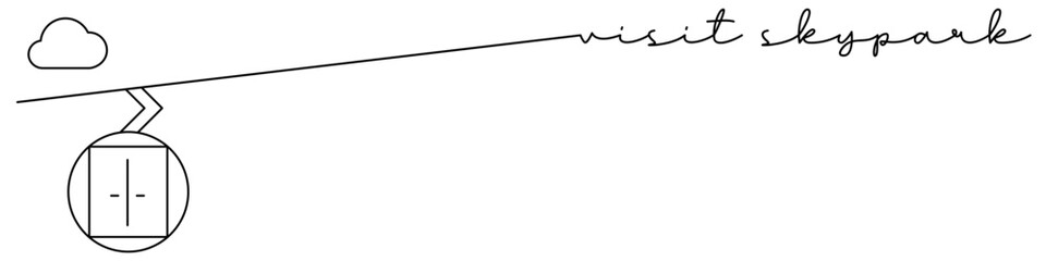 Cable car, Skypark. one line icon with caption. Continuous line drawing style. Footer, header. Vector illustration isolated on white background.