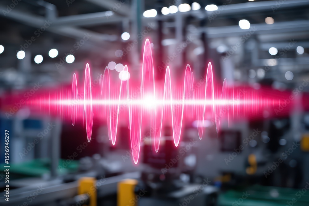 Poster sound waves representing audio visualization in modern factory