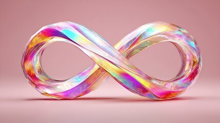 Abstract infinity symbol, iridescent, 3D render