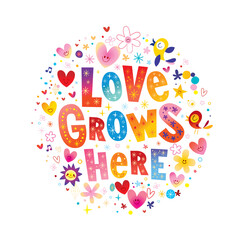 Love grows here - delicate floral graphic, heartfelt inspirational message, and gentle reminder. This floral masterpiece will nurture love in your home.

