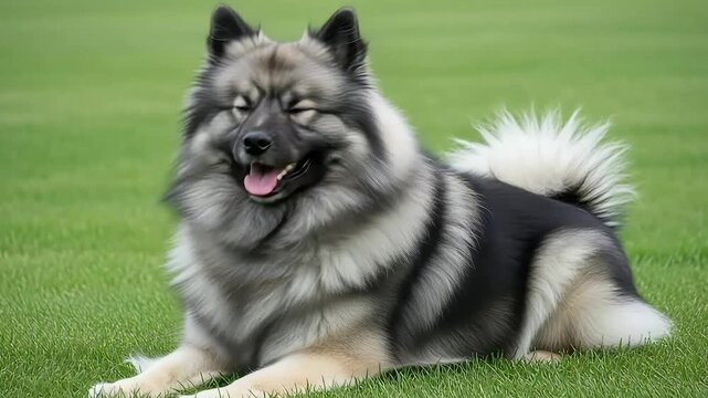 Portrait of a Happy Keeshond Dog