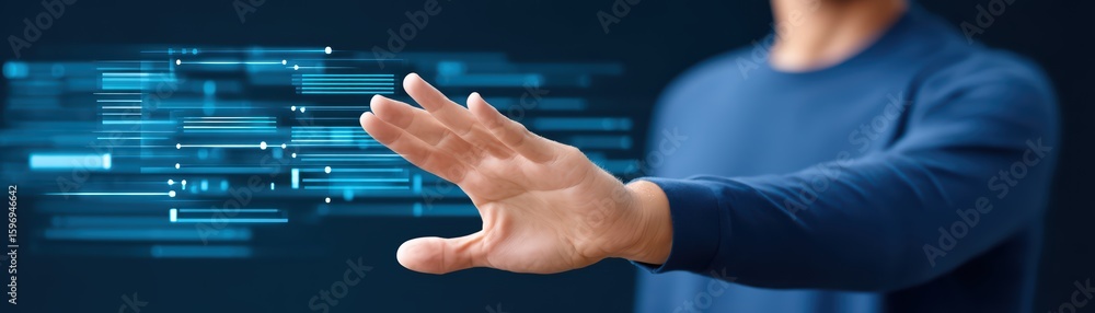 Poster futuristic gesture with digital elements in background
