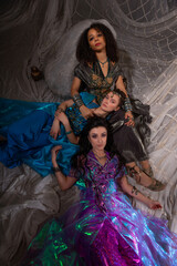Fantasy Ottoman court scene with richly dressed young men and women in traditional costumes. High quality photo