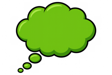Cartoon-style green thought bubble with a transparent background, ideal for conveying thoughts, ideas, or messages in a visual format