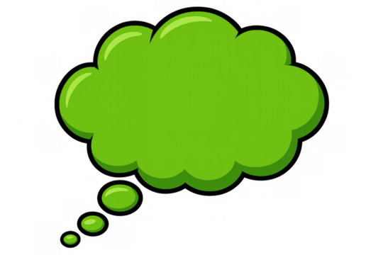 Cartoon-style green thought bubble with a transparent background, ideal for conveying thoughts, ideas, or messages in a visual format - Powered by Adobe