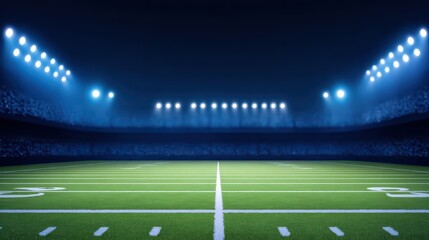 Bright Stadium Lights on a Green Football Field Surface