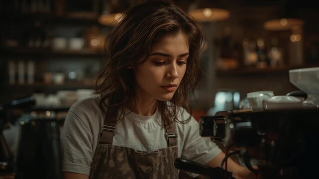 Barista's Focused Coffee Craft: Brewing, Expertise, and Cafe Ambience.