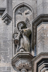 Old Town Hall of Gouda (Stadhuis van Gouda, 1448 - 1450), it is one of oldest Gothic city halls in the Netherlands. Architectural fragments of the facade. Gouda, the Netherlands.