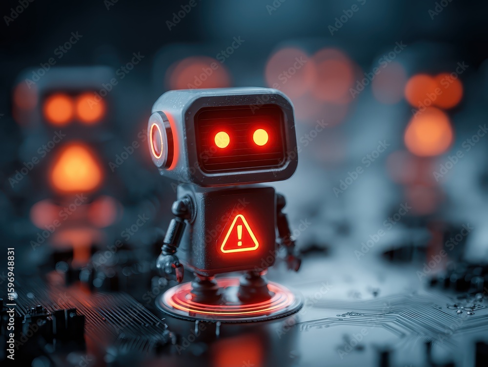 Poster ai chatbot system alert in digital communication environment showing error, warning, and cybersecuri