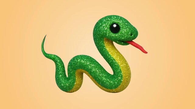 Glittery cartoon snake illustration animation isolated asset, transparent 4K video, alpha channel, ProRes 4444