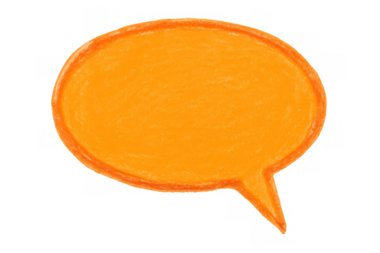 Orange hand-drawn speech bubble floating against transparent backdrop, enhancing graphic design with playful communication element