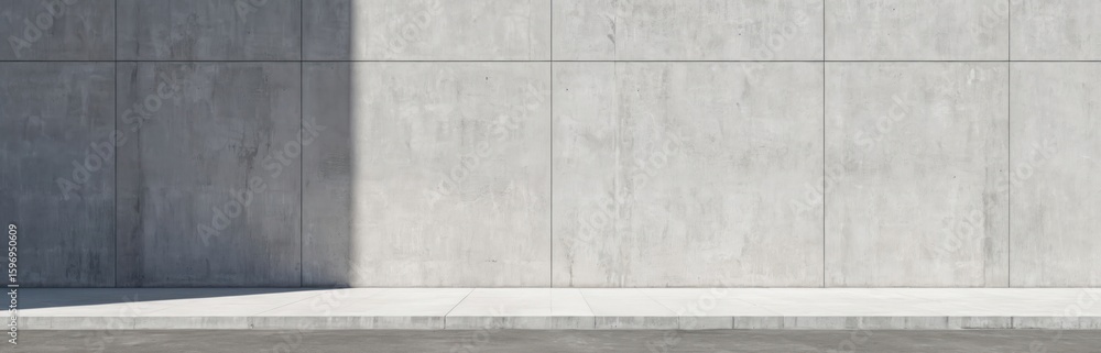 Poster minimalist urban scene featuring concrete building facade with subtle texture, vertical panel lines.