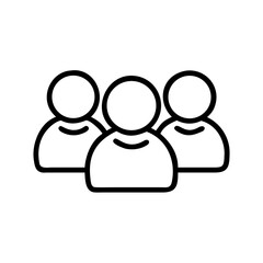A simple graphic of three figures standing together in a group formation, shown in outline style