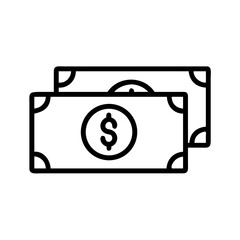 Two paper currency notes with a dollar sign displayed in a simple line drawing representation of money