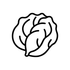 Outline drawing of a leafy green cabbage head with visible leaf details and a simple design style