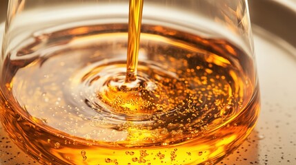 Smooth Liquid Pouring Into Glass with Bubbles in Soft Light