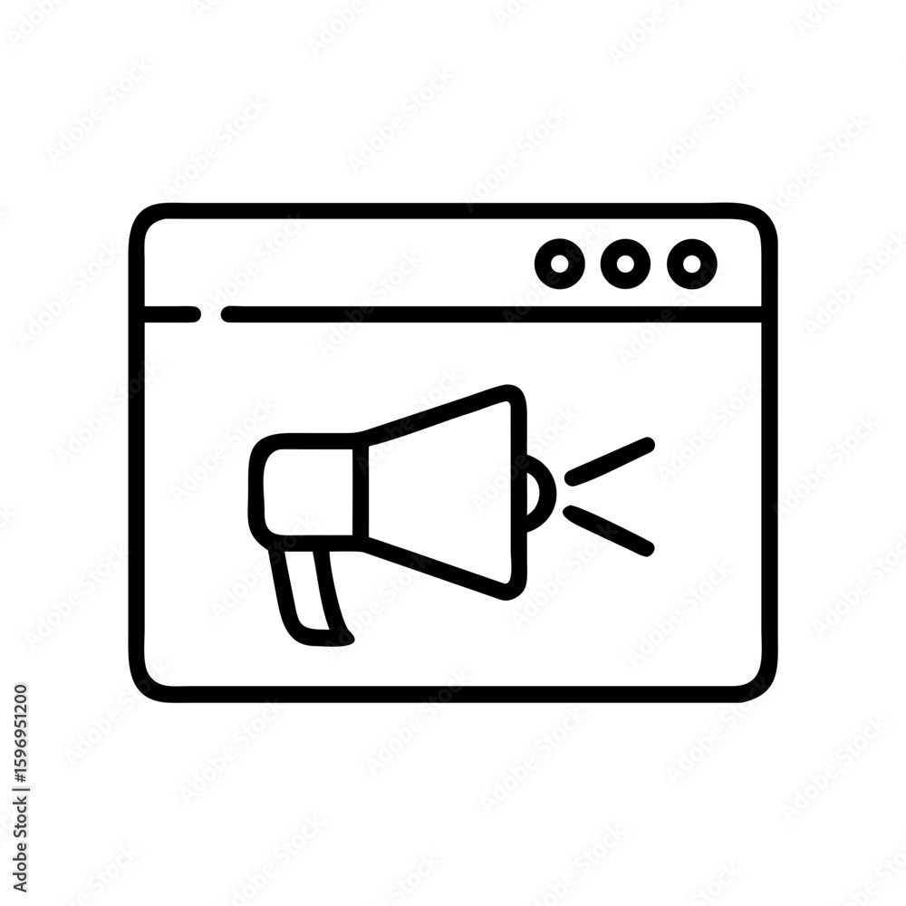 Poster loudspeaker inside a browser window promoting a message or announcement for online communication too