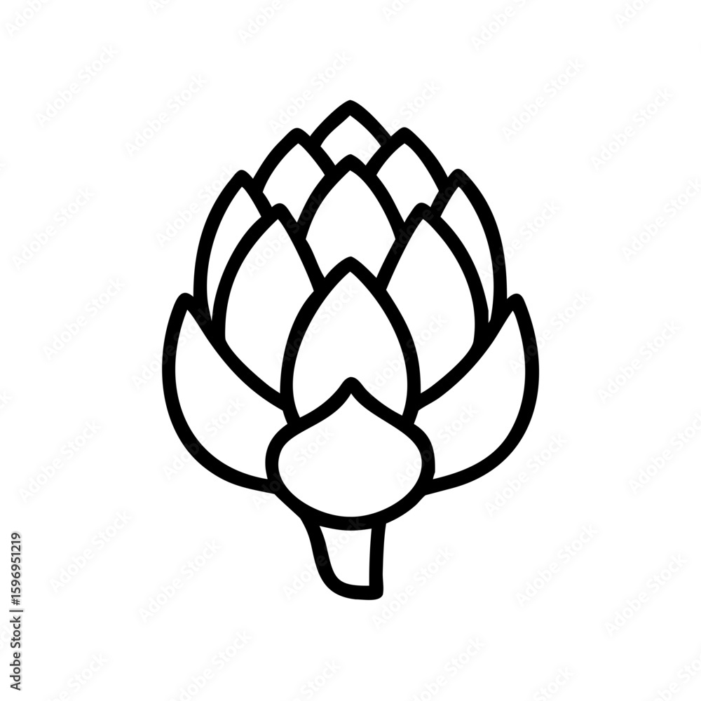 Aufkleber simple graphic showing a single artichoke with a bold outline on a plain white background design ele