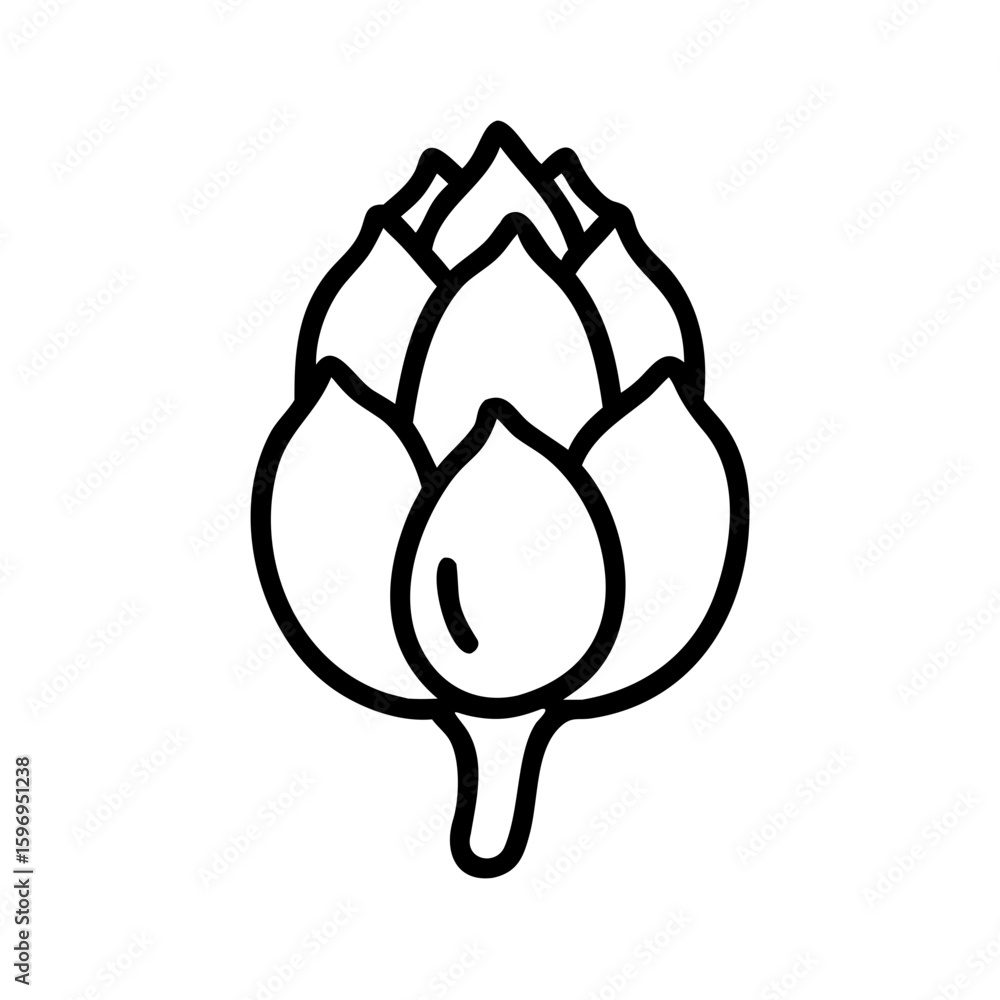 Aufkleber simple line drawing of an artichoke with its overlapping leaves and a short stem at the bottom