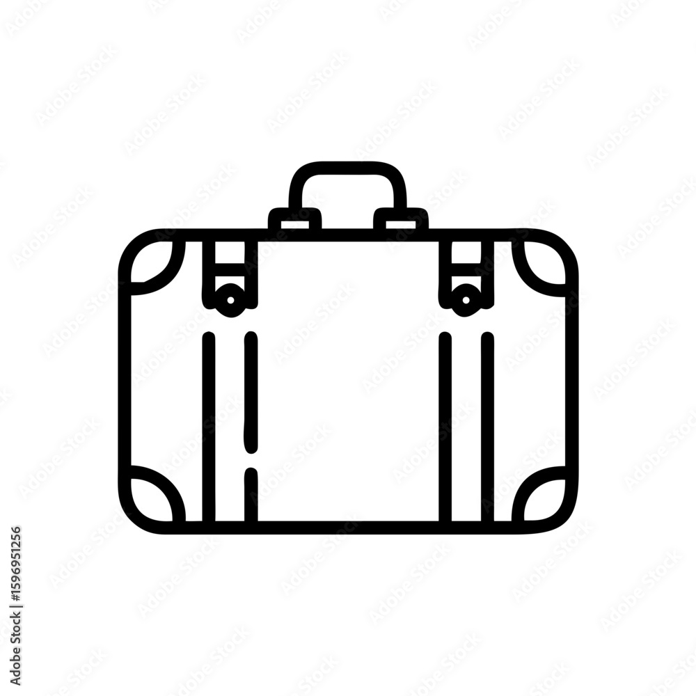Poster stylized graphic of a simple suitcase with handle and clasps in black outline on a white background